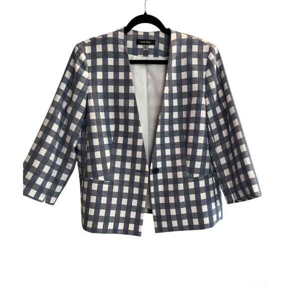 Nine West Gingham Navy White Checkered Blazer‎ Size 10 - Picture 8 of 8